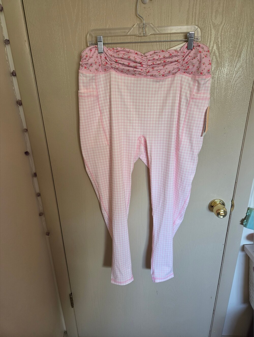 Blogilates Ruched Waist Leggings Pink And White Gingham And Floral 3X NWT